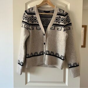 Cozy Beige and Black Patterned Cardigan
